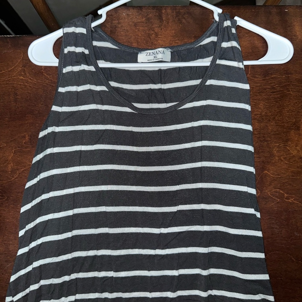 Zenana Outfitters gray Tank Top with Nautical Stripes